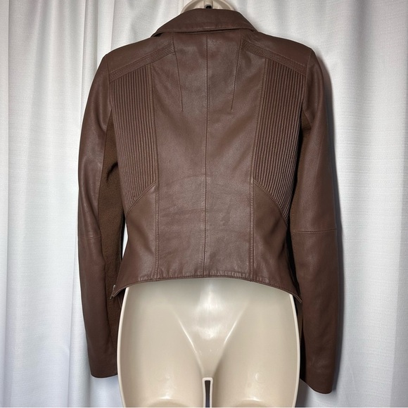 My Tribe Leather Moto Jacket Brown Full Zip Asymmetric Hem Biker Rocker XS Y2K - Picture 6 of 16